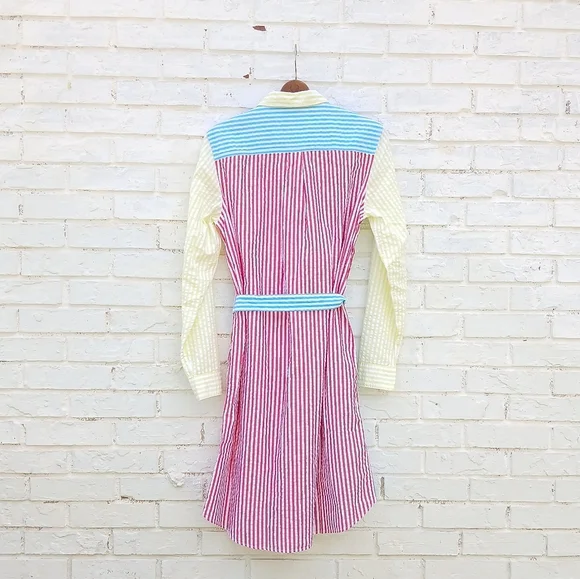 Lands' End Seersucker Colorblock Shirt Dress - Picture 9 of 9